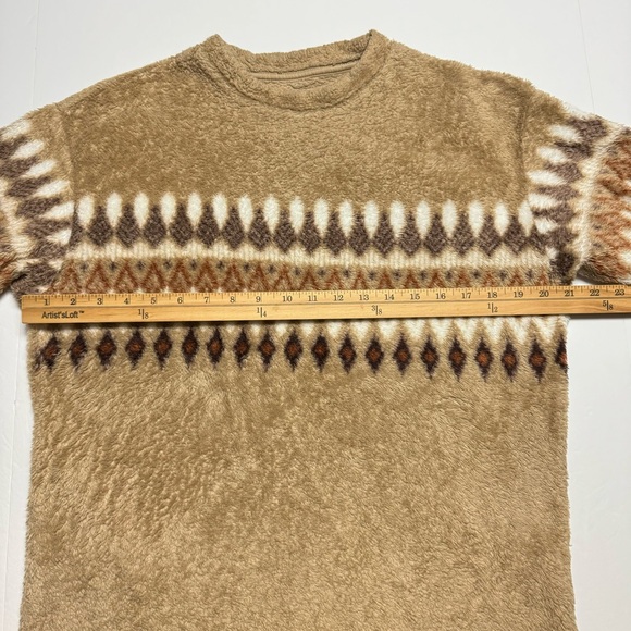 Uniqlo Women's Lightweight Fleece Fair Isle Crew Neck Top Brown Beige Size: L - Picture 6 of 13